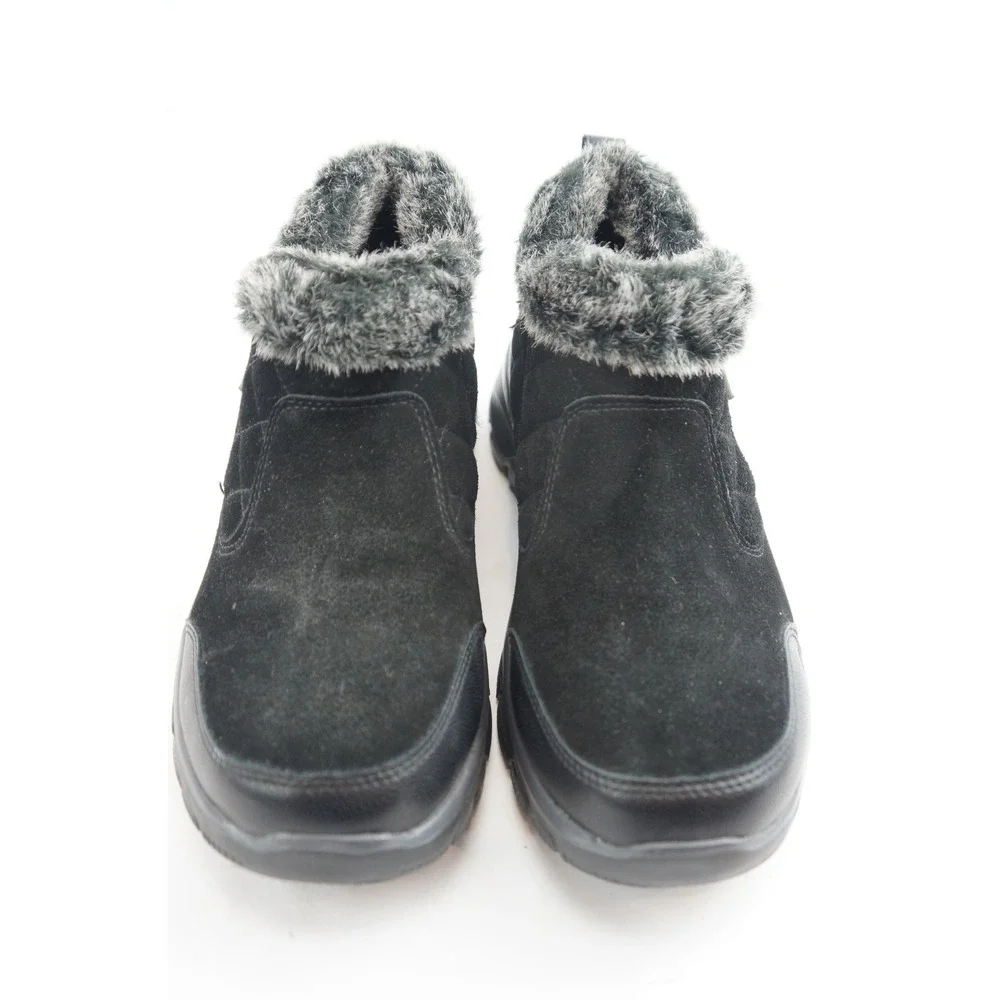 Skechers Easy Going Cozy Inn Boots 7.5 Black Suede Faux Fur Relaxed Fit 48971 GC